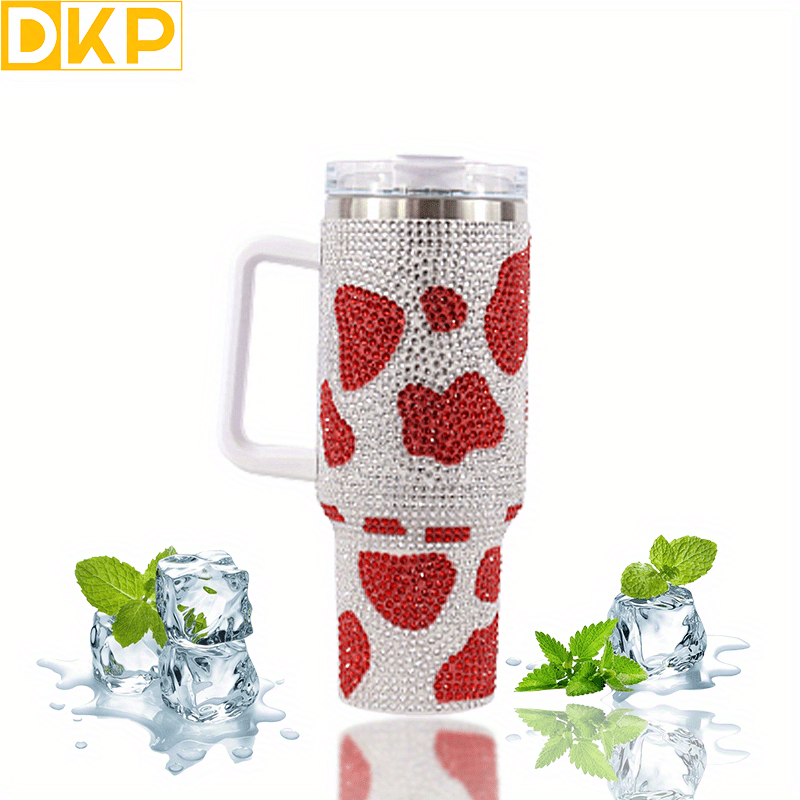 Insulated Cow Print Tumbler with Handle and Straw Lid - 40oz Capacity, 304 Stainless Steel