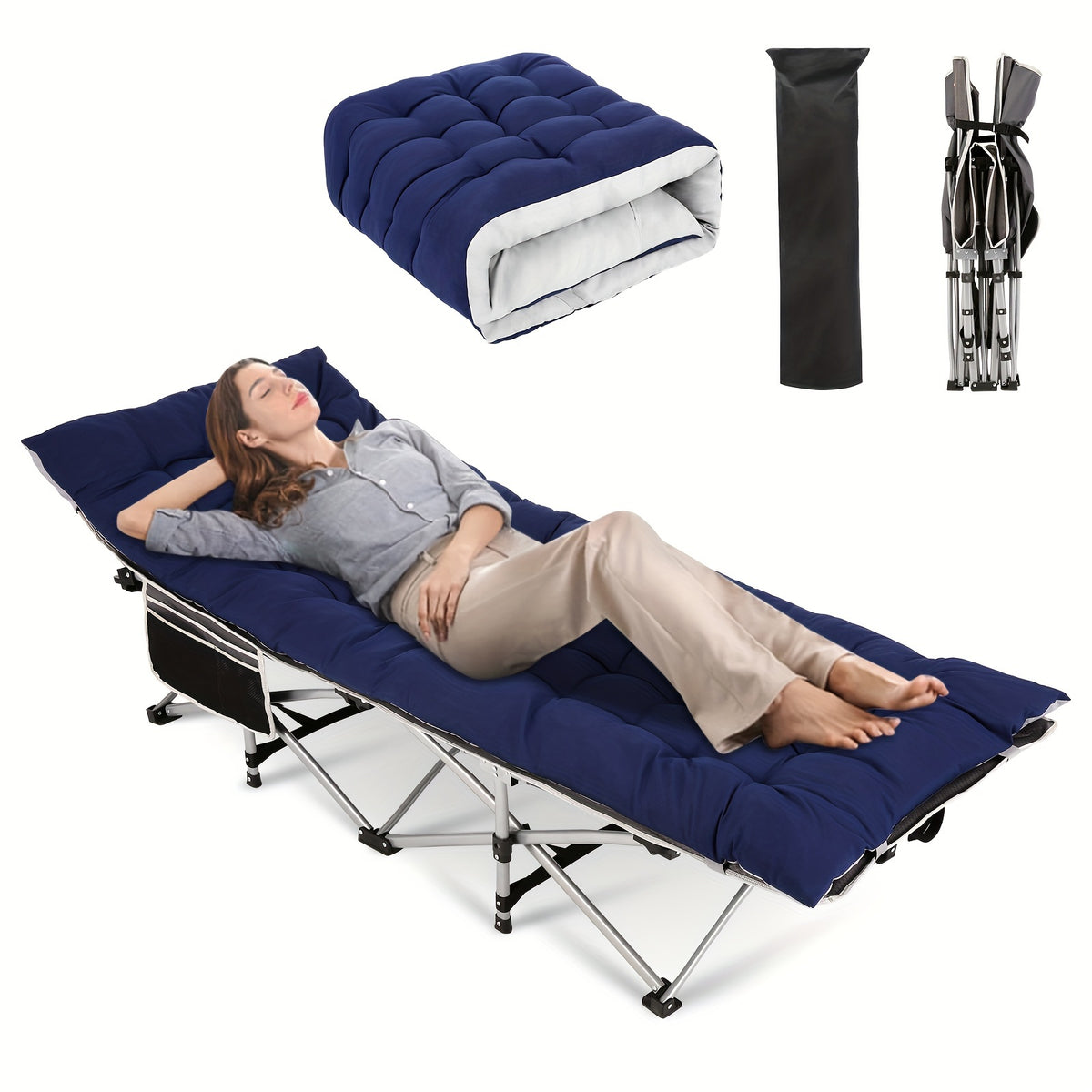 Camping Sleeping Cots with cotton-padded/Velvet Mattress, 900lbs