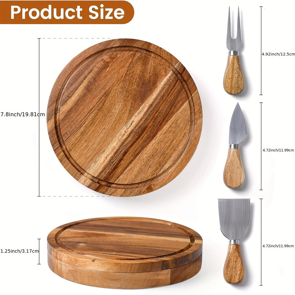 Acacia Wood Cheese Board Set - Large Charcuterie Board with Slide-Out Drawer