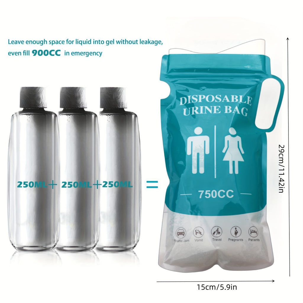 12/24pcs Portable Unisex Emergency Urine Bags - 750ML