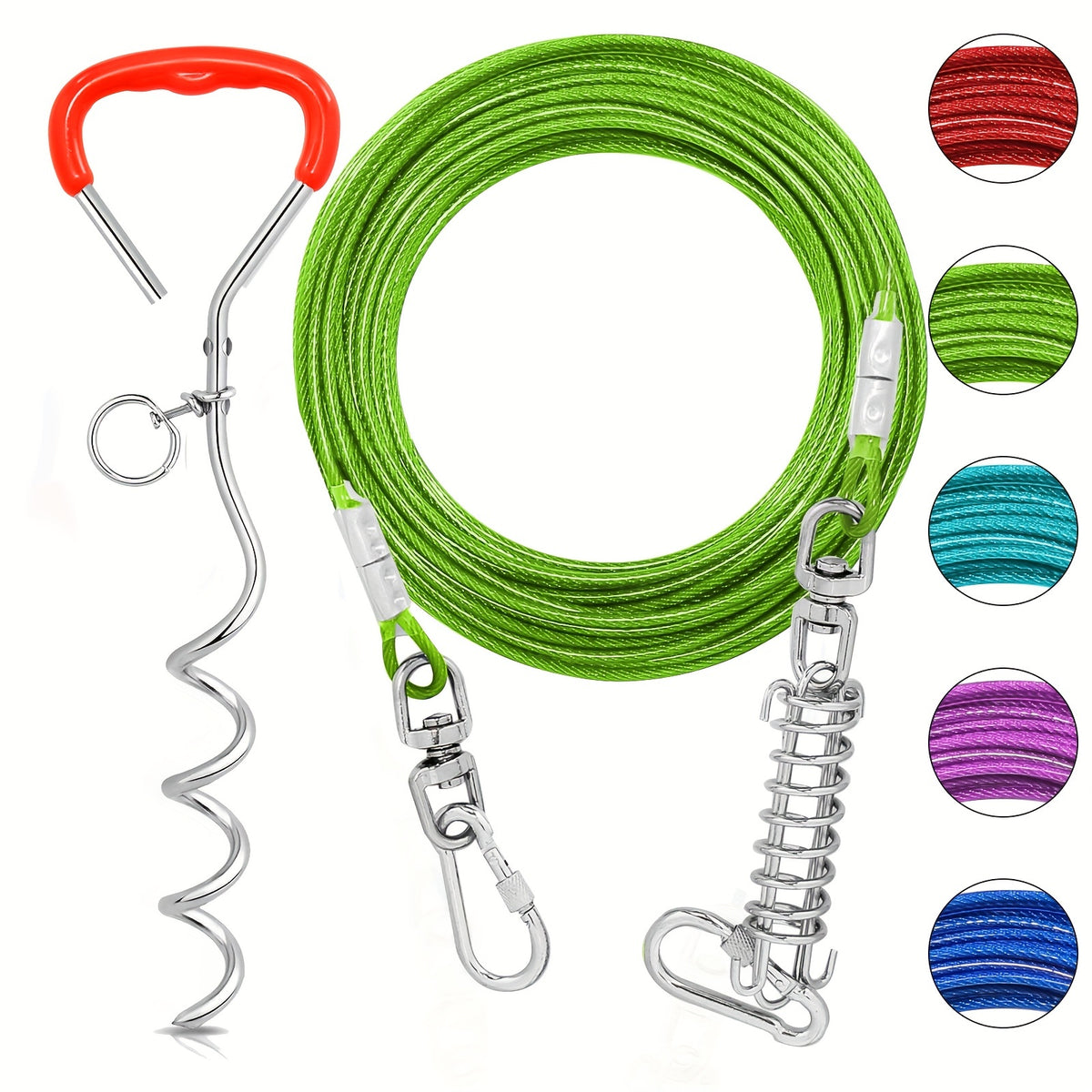 Heavy-Duty Dog Tie Out Cable with Spiral Stake - 10ft to 50ft