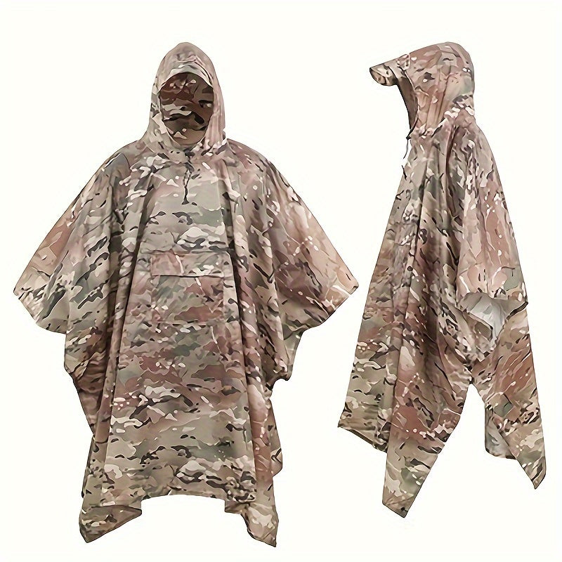 Camouflage Rain Poncho For Adults, Raincoat For Camping Hiking Walking