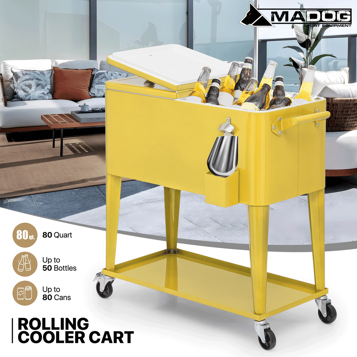 MADOG 80 Quart Rolling Ice Chest Cart