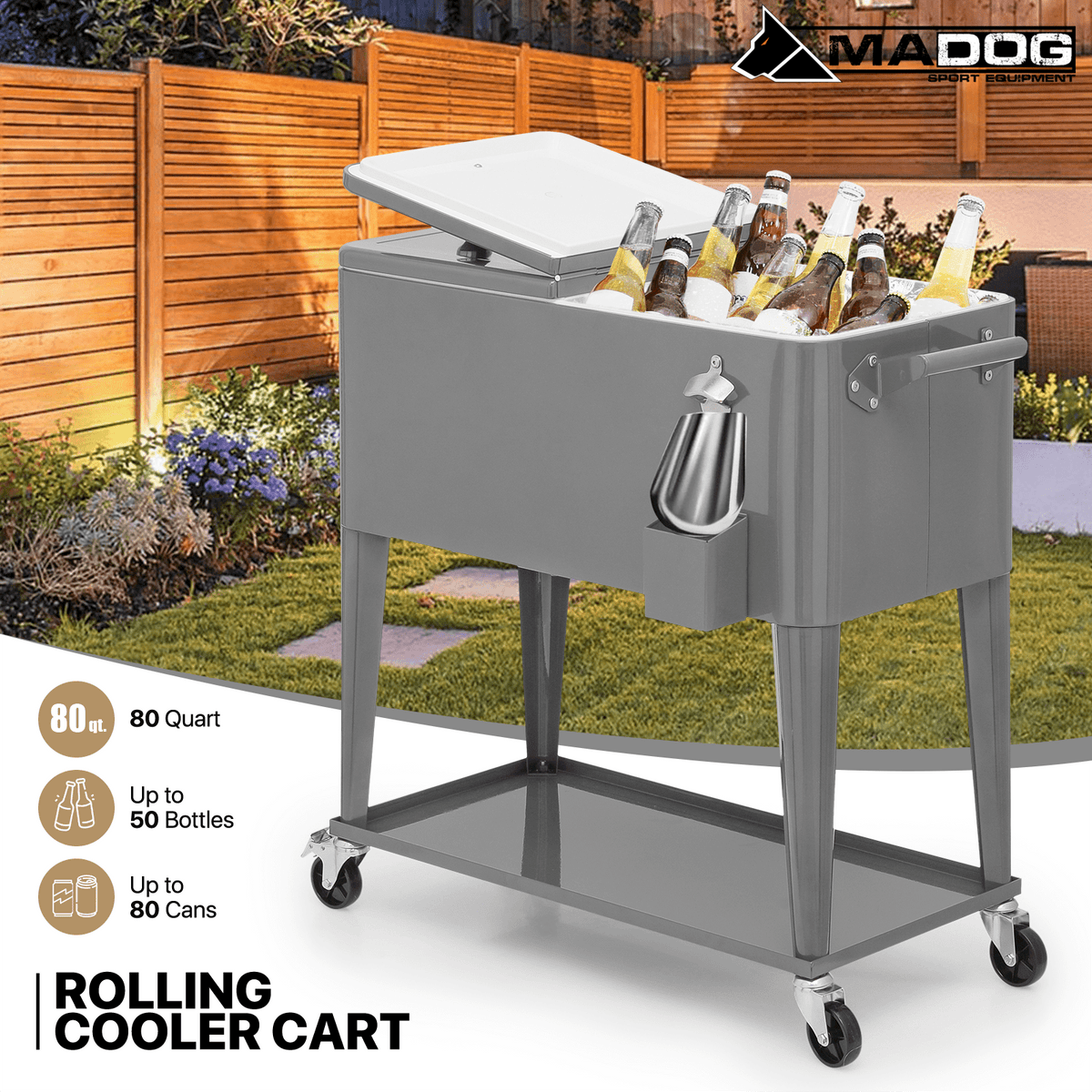 MADOG 80 Quart Rolling Ice Chest Cart