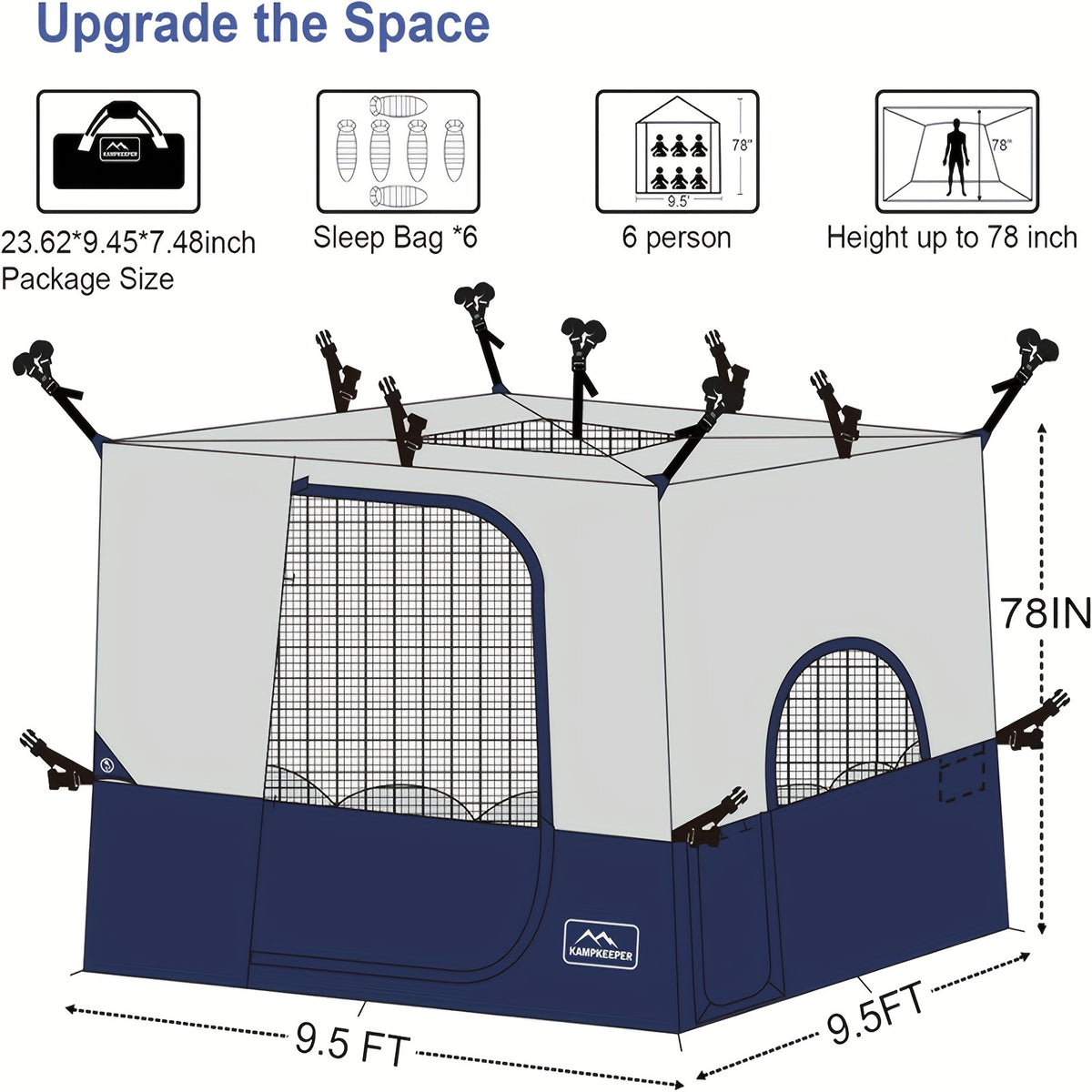 KAMPKEEPER Camping Cube, Converts 10'x10' Straight Leg Canopy into Inner Pop Up Tent