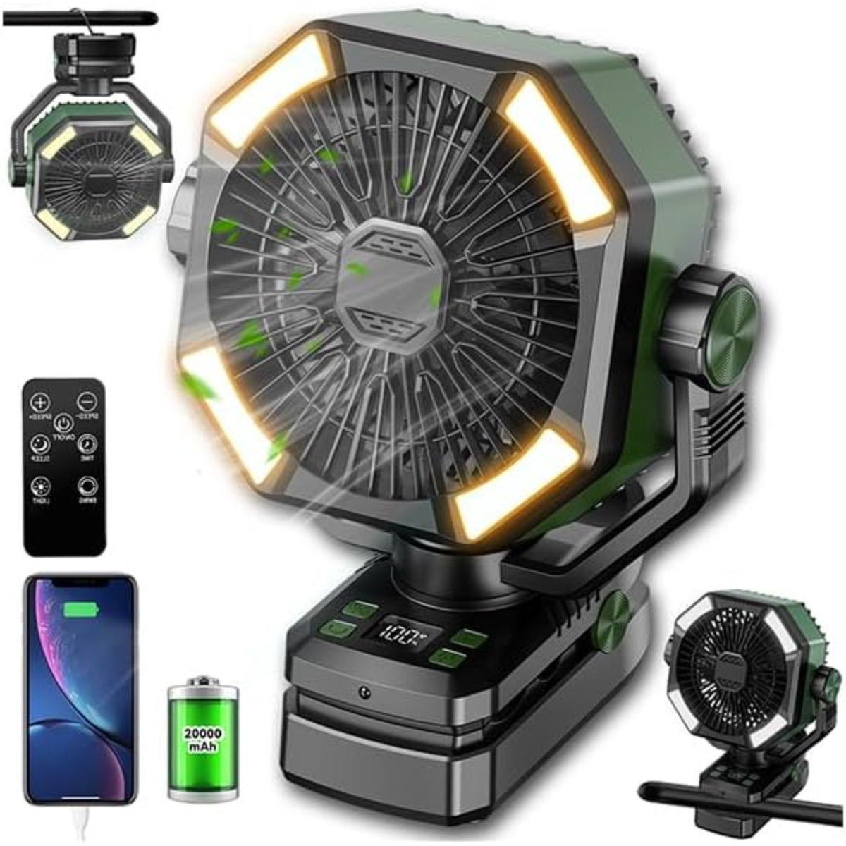 Camping Fan with Dual Motor & 4 LED Lanterns
