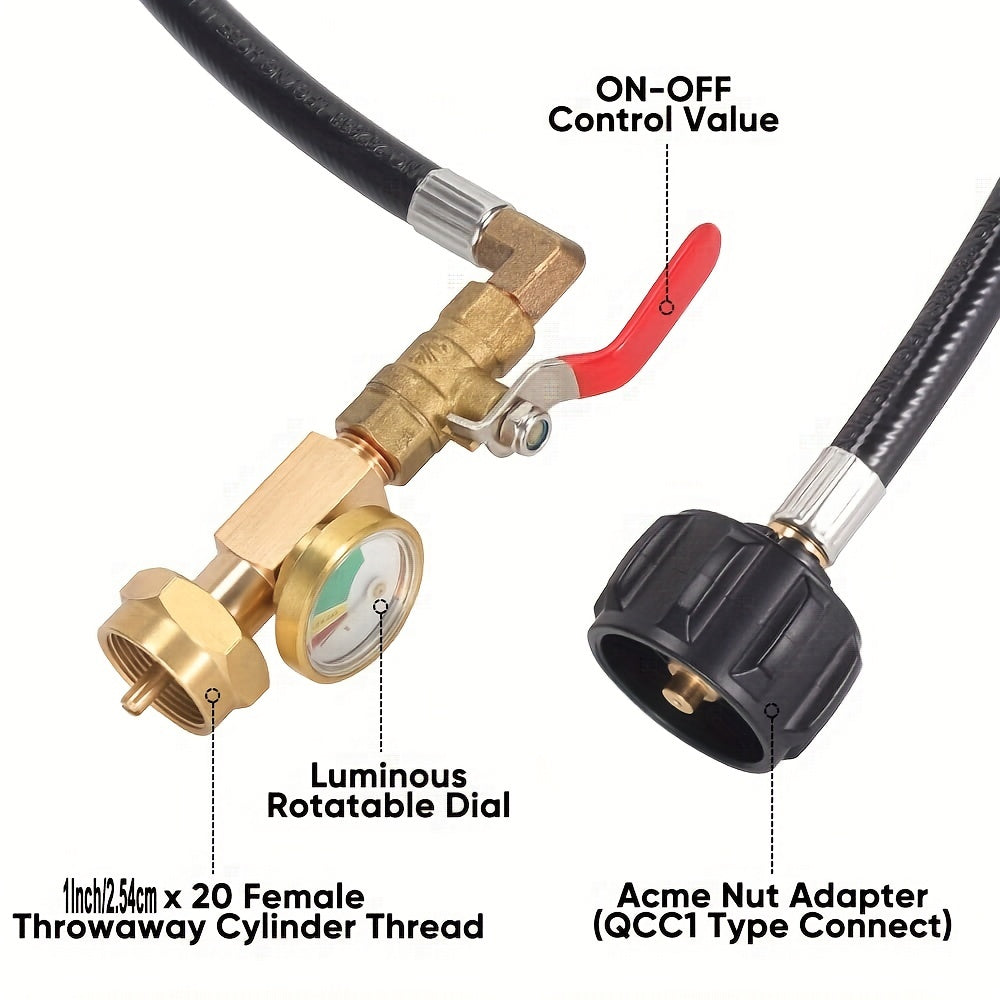 36" Propane Refill Adapter Hose with Pressure Gauge