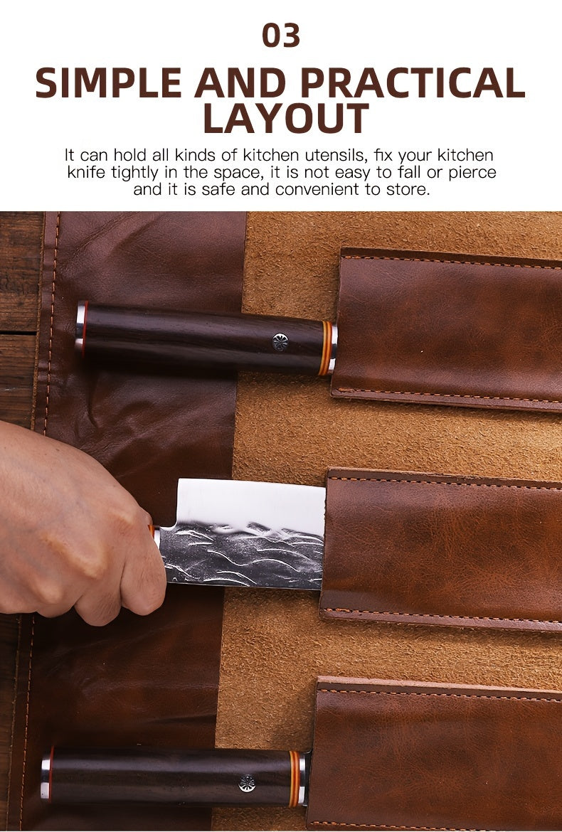 Genuine Leather Chef Knife Roll Up Bag