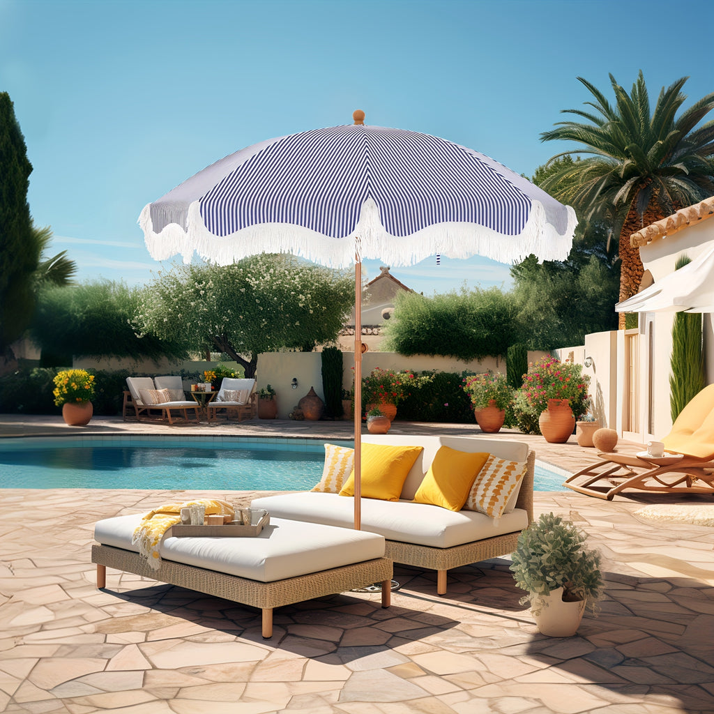 7ft UV 50+ Fringe Beach Umbrella - White Carry Bag Included