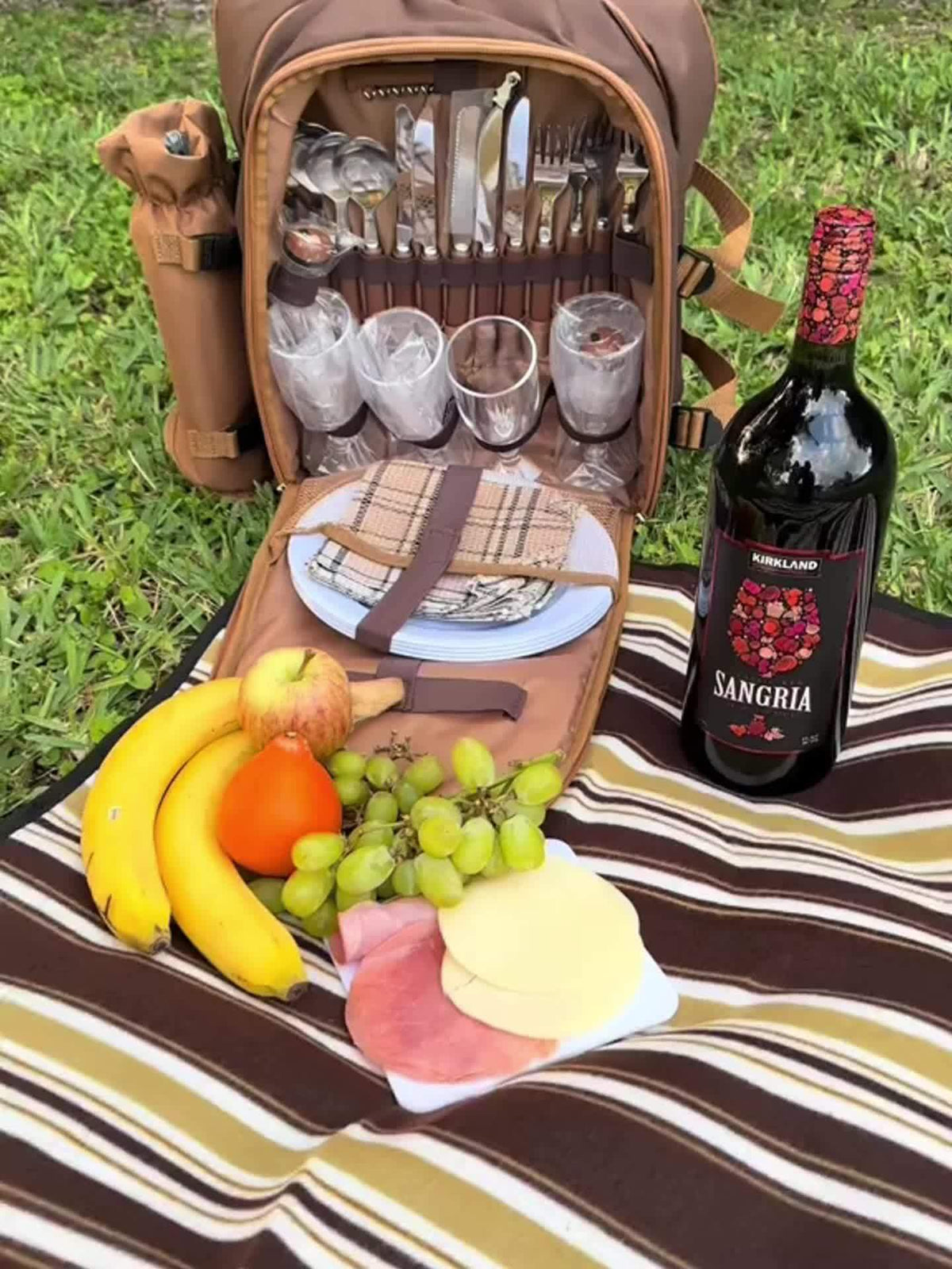4-Person Picnic Backpack with Cooler Compartment, Detachable Bottle/Wine Holder