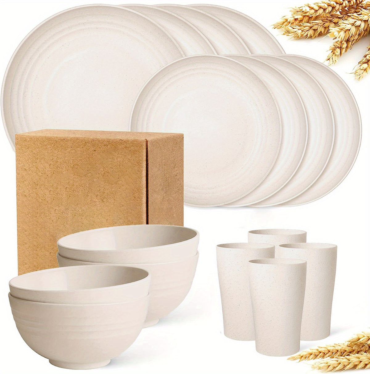 16pcs Unbreakable Wheat Straw Dinnerware Set