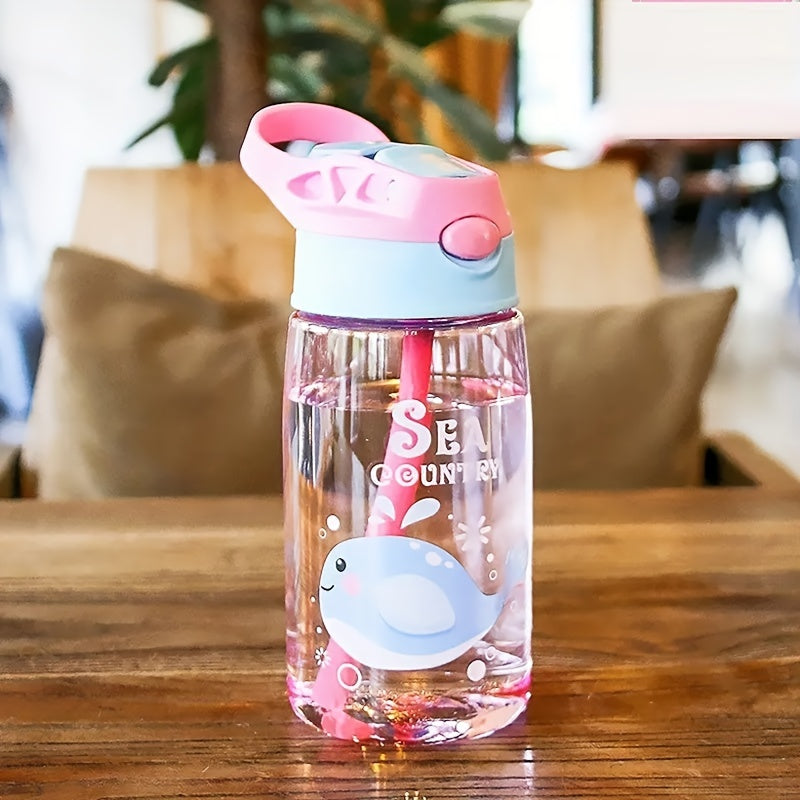 16oz Cute Cartoon Water Bottle With Straw