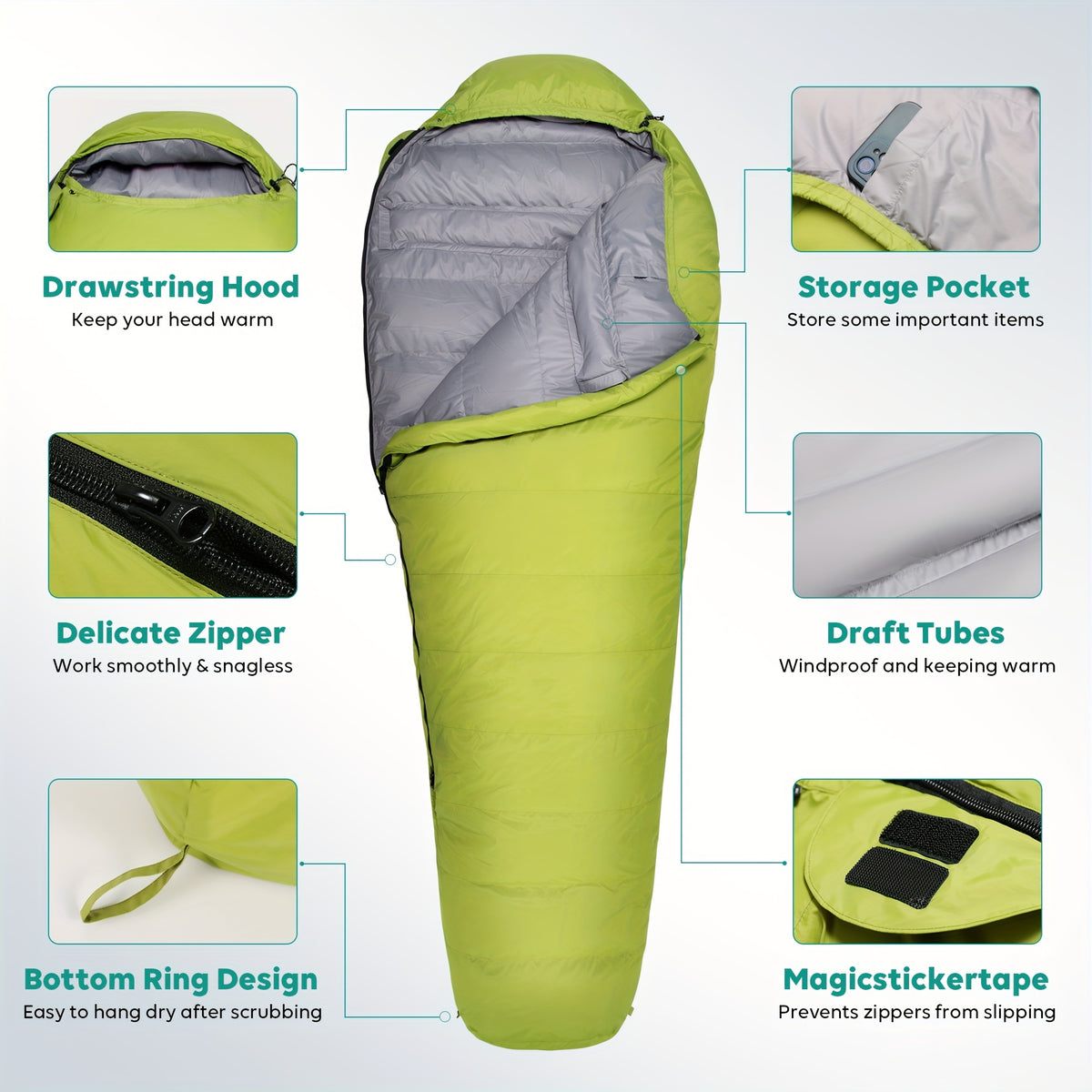 Mummy Sleeping Bag, 4 Season Warm & Cold Weather