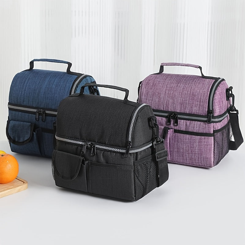 Premium Oxford Cloth Rectangle Lunch Bag - Insulated, Leakproof, Double Compartment