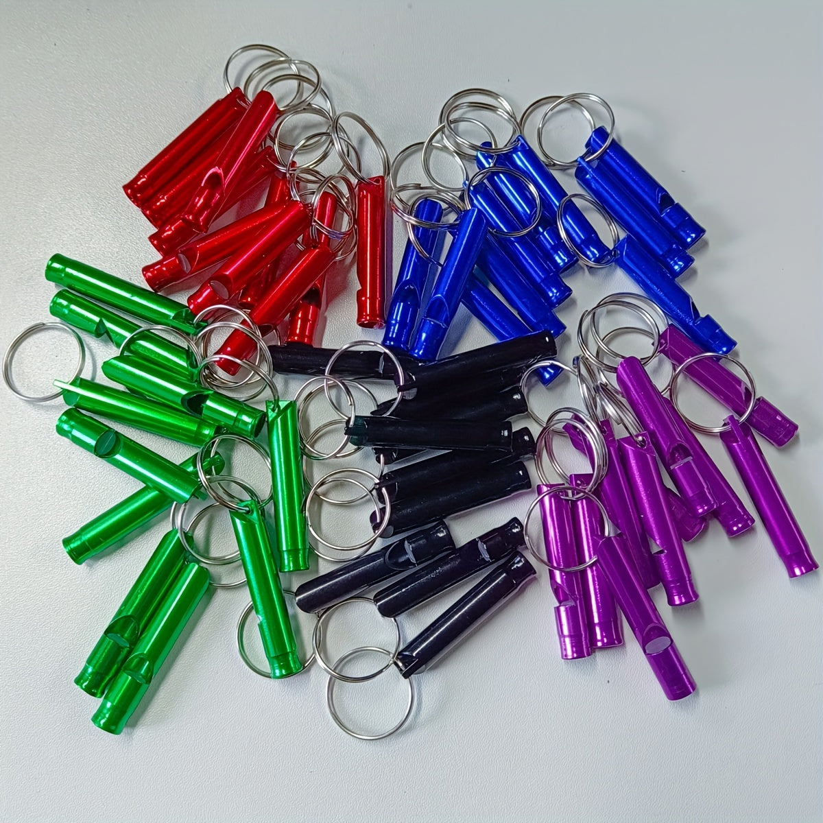50-Pack Colorful Aluminum Alloy Emergency Whistles with Keychain