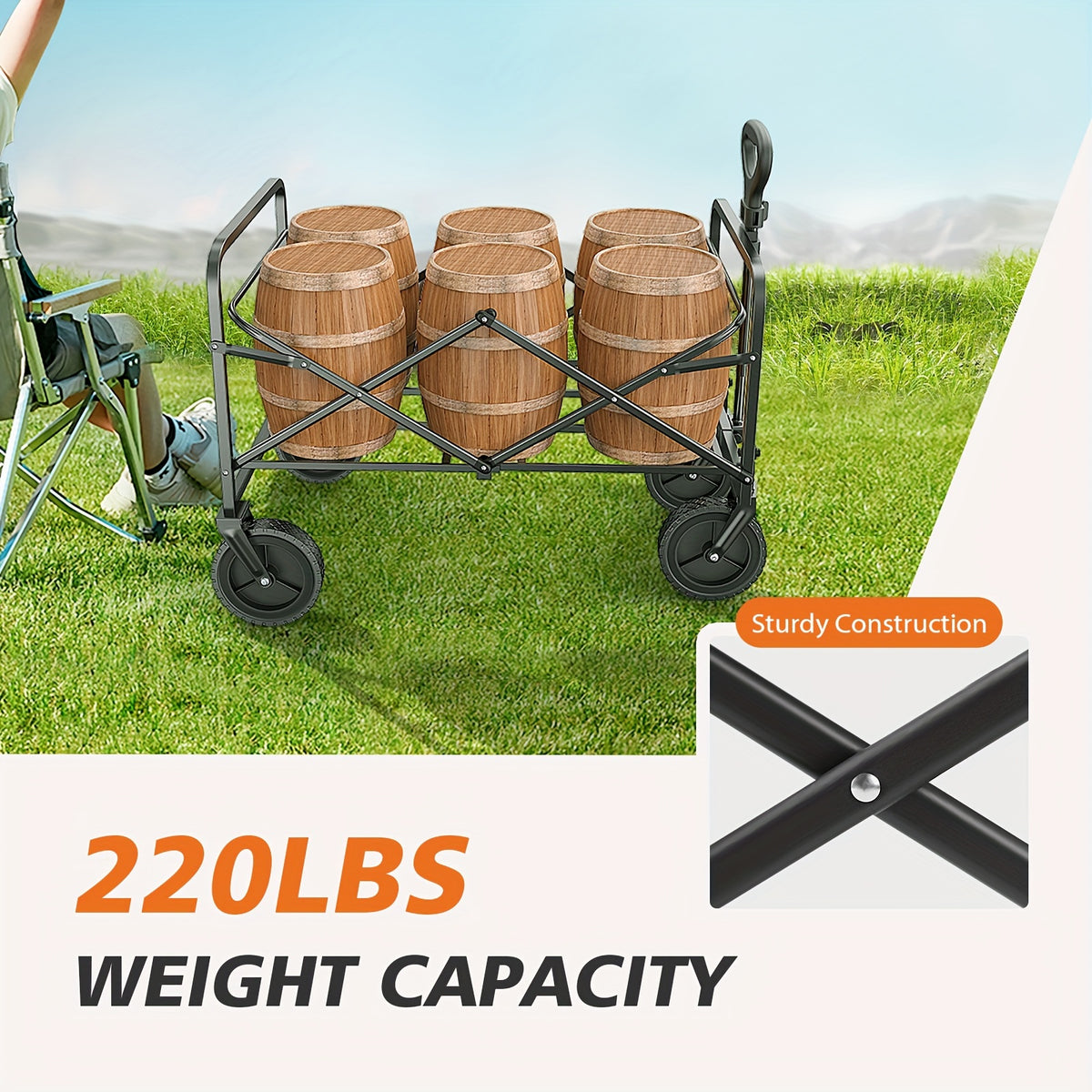 Collapsible Foldable Wagon Cart, Large Capacity with All-Terrain Wheels