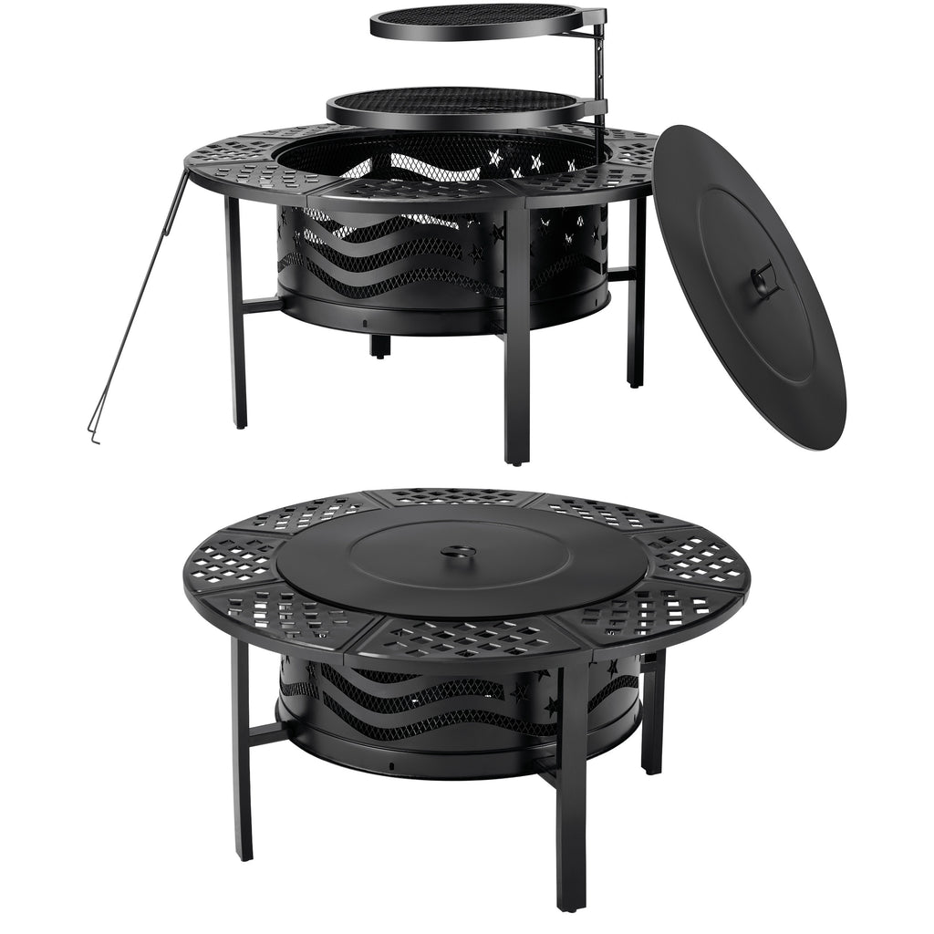 36" Outdoor Fire Pit with 2 Grills