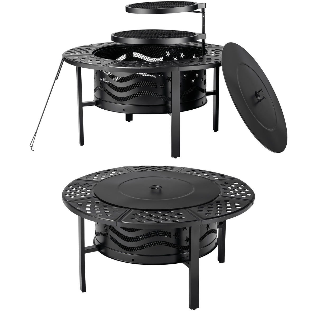 36" Outdoor Fire Pit with 2 Grills