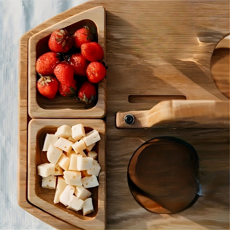 Spacious Wooden Snack Table with Wine Holder