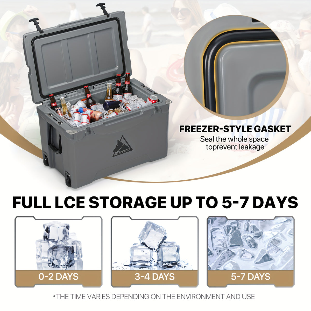 75 Quart Portable Insulated Hard Cooler with Cup Holder, 120 Can Capacity
