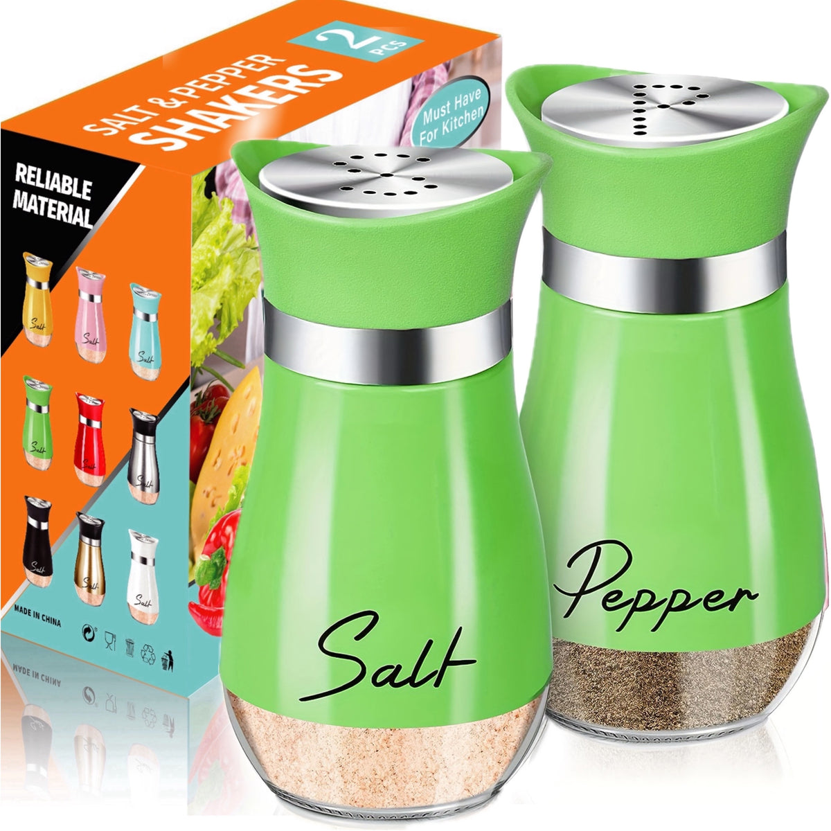Salt And Pepper Shaker Set, 4-Ounce Glass Bottom