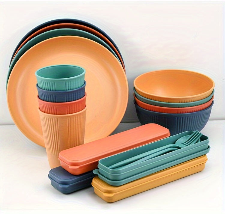 32PCS Durable Wheat Straw Cutlery Set -  Dishwasher & Microwave Safe