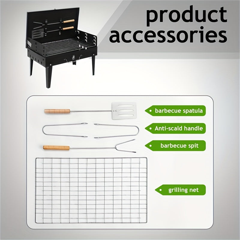 44x27x22cm Large Portable Square Cast Iron Charcoal Grill for Outdoor Cooking