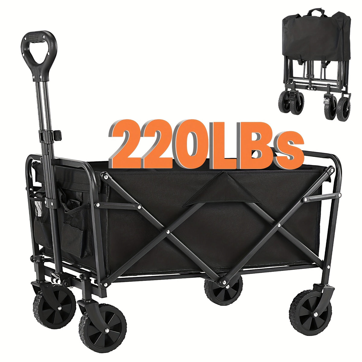 Collapsible Foldable Wagon Cart, Shopping, Camping with Big All-Terrain Wheels