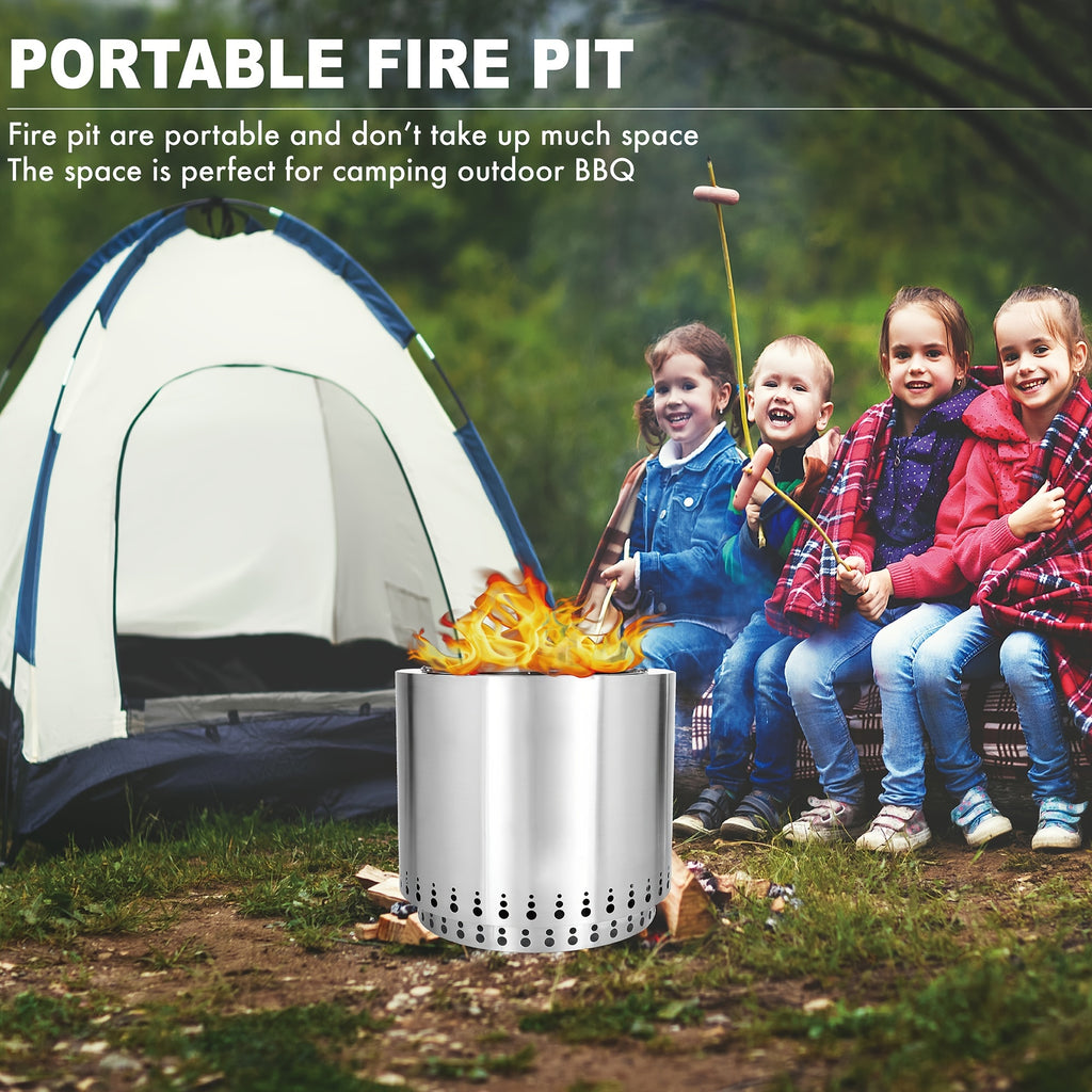 17" Outdoor Smokeless Fire Pit, Portable 304 Stainless Steel Round Grill