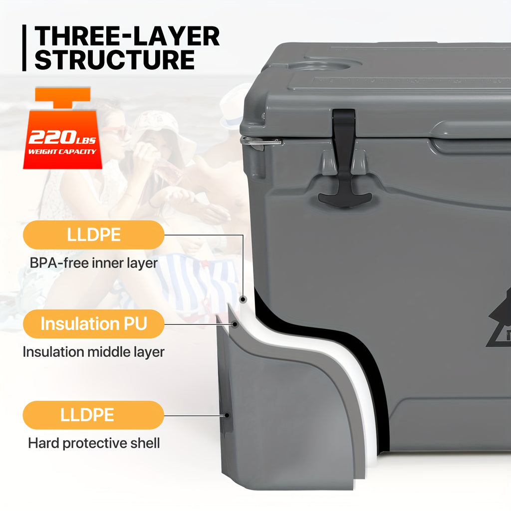 75 Quart Portable Insulated Hard Cooler with Cup Holder, 120 Can Capacity